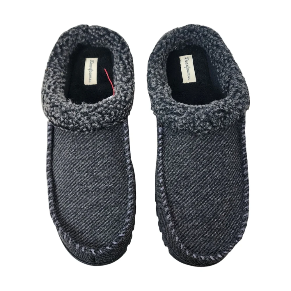 Dearfoam mens slippers black memory foam comfort in out washable size 13-14 xlrg